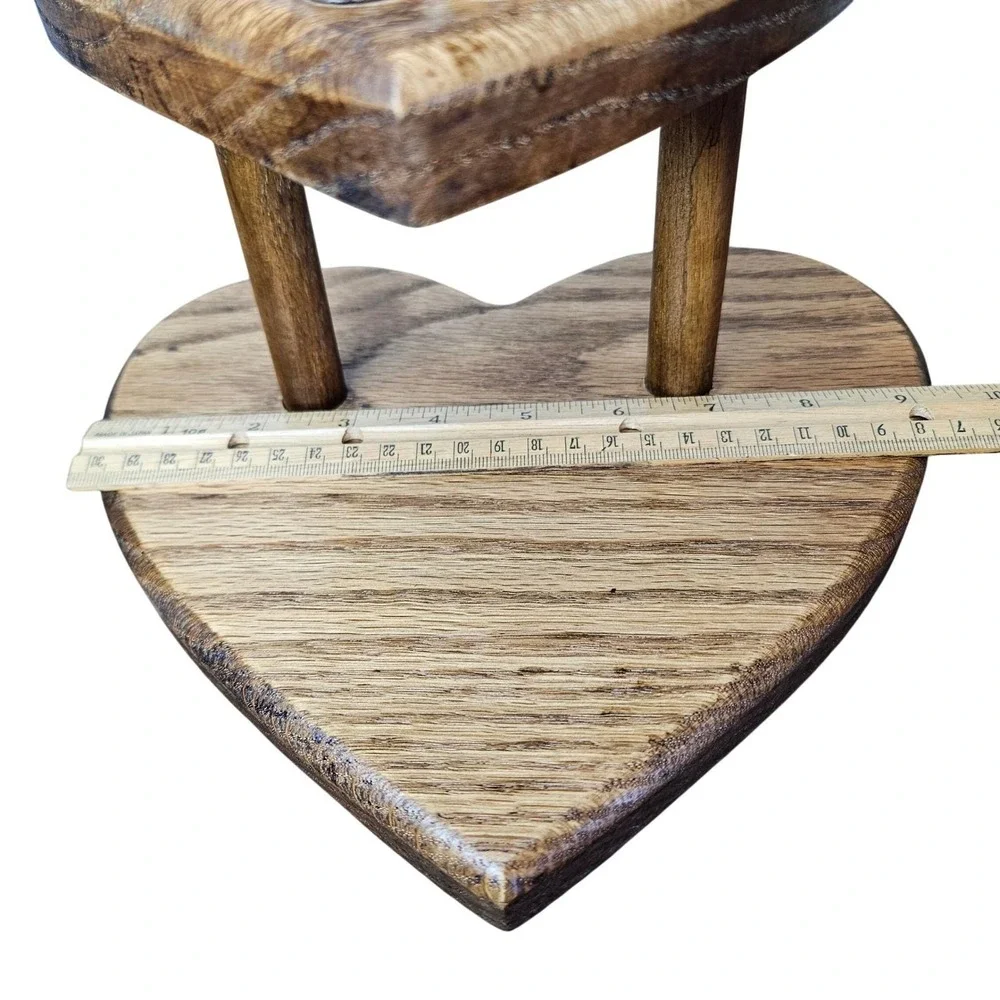 Vtg Carved Oak Wood Heart Wall Hanging Towel Bar Floral‎ Scroll Decor